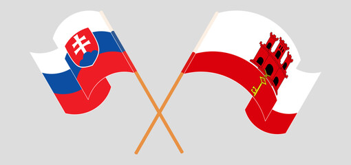 Crossed and waving flags of Slovakia and Gibraltar