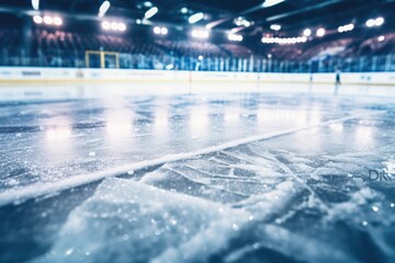 Wall Mural - A picture of a hockey rink with ice on the ground. Perfect for sports enthusiasts or winter-themed designs