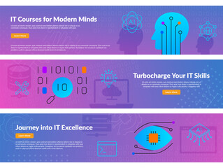 it courses education internet banner advertising landing page design template set vector flat