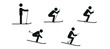 man on skis, winter sport, a set of human figures in different poses on skis, pictogram, flat vector illustration, isolated on a white background