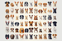 Create A Series Of Vector Illustrations Featuring The Distinct Characteristics Of Various Dog Breeds. Highlight The Unique Features Of Each Breed, Such As Ears, Snouts, And Markings.