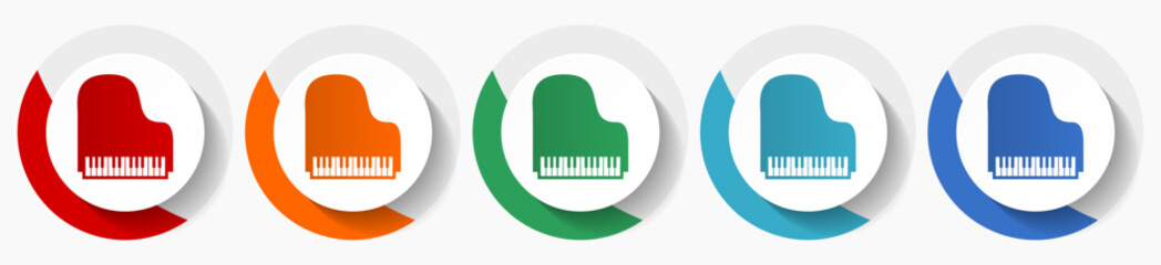 Poster - Piano, music vector icon set, flat icons for logo design, webdesign and mobile applications, colorful round buttons