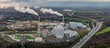 Ferrybridge, Yorkshire, England. Ferrybridge Gas and multifuel power stations. Carbon Capture generating green energy electricity helping climate change in the UK. Aerial View