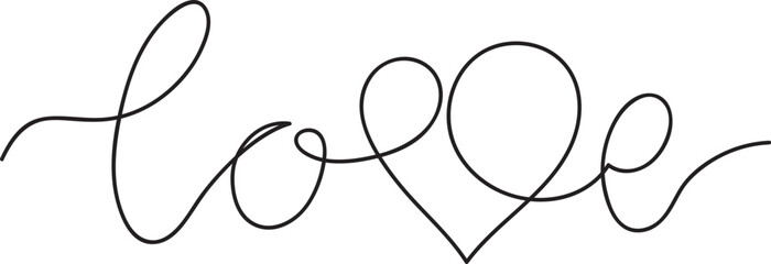 love one line drawing, minimalistic line art vector illustration for valentine`s day greeting cards, wedding decoration, web banner or background