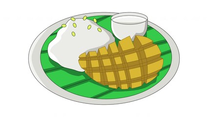 Sticker - Animation forms an icon for sticky rice, mango, a typical Thai food