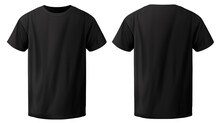3d Rendering Of Set Of Black Front And Back View T-shirt Isolated On White Background 