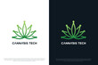 Cannabis with technology logo design creative concept Premium Vector