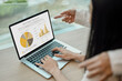 © Prathankarnpap - Cropped shot of two marketing specialist analyzing graphs and charts on laptop screen.