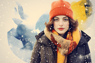 Winter Beauty in Snow. Retro or Vintage Fashion Portrait. Generative AI