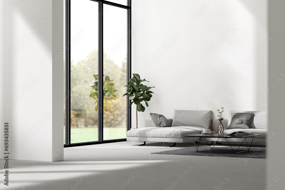 Landscaperoom View Texture Modern loft style living with garden view 3d render There are empty ...