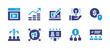 Marketing icon set. Duotone color. Vector illustration. Containing money, pay per click, hand, viral marketing, team review, budget, video marketing, cost per acquisition, web design, billboard.