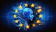 AI Regulation Concept: Circuit Brain with European Union Stars Symbolizing Legislation