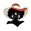  Portret pięknej kobiety w eleganckim kapeluszu z szerokim rondem w minimalistycznym stylu. Młoda dziewczyna z kolczykami. Ilustracja wektorowa High Fashion.