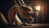 Fototapeta Konie - wood dragon on jade background festive chinese new year banner