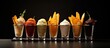 French fries with Belgian beers and various dipping sauces in a bar, served in a wire cone.