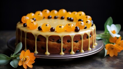 Wall Mural - Simnel Cake: Traditional UK Easter Light Fruit Cake with Marzipan