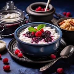 Wall Mural - Rice Porridge w Frozen Blueberries