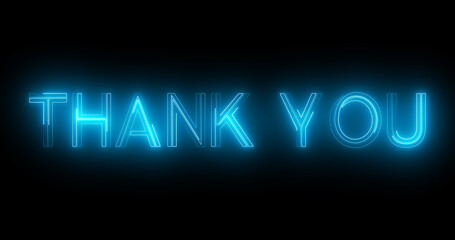 Wall Mural - Neon retro style trendy Thank You text animation in a dark background for Thanksgiving. Glossy stylish thank you expressing gratitude message. Sign board advertisement asset.