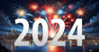 2024 Happy new years eve celebration captured digital painting fireworks exploding illustration