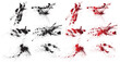 Blood drip red isolated splash vector background collection. Blood black spatter splash bloodstain collection