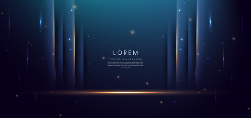 Wall Mural - elegant blue stage with gold vertical glowing lighting effect and sparkle.