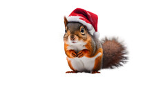 squirrel with christmas hat on transparent background, graphic design, Santa hat