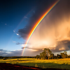  A rainbow stretching across the sky after a passing storm