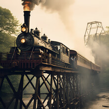 A Vintage Train Crossing A Historic Iron Bridge