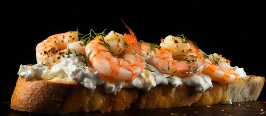 Sticker - Grilled shrimp and cream cheese on bread.