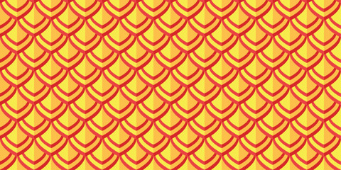 Wall Mural - Seamless Pattern Fish Scale Motif. Repetitive shield pattern. Orange leaves pattern. Abstract roof background.