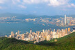 view of victoria harbour and hong kong island over high west peak in hongkong, china