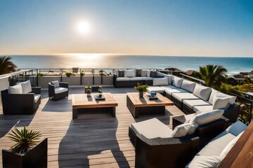 Wall Mural - rooftop deck at luxury home overlooking beach