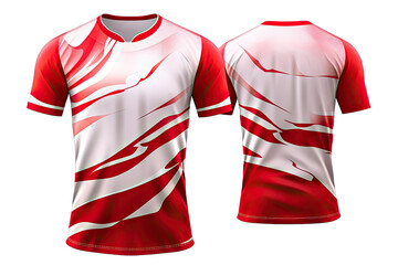 Front And Back View Of Red And White Luxury Football Jersey With Wave Pattern And Big Number on transparent background