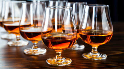 Wall Mural - Cognac glasses on table, catering event