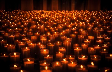 Wall Mural - Candlemas. Light of the world. Christian Holiday. Burning candles in a church, close-up, toned.