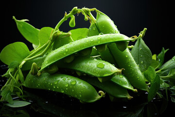 Sticker - A group of crisp and succulent sugar snap peas, highlighting the joy of snacking on these delightful green pods. Concept of snappy green sweetness. Generative Ai.