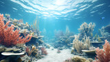 Fototapeta Do akwarium - An underwater scene with bleached coral reefs.