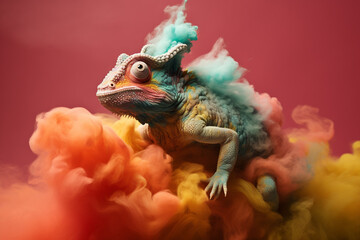 Poster - A chameleon cloud blending into a multi-colored background.
