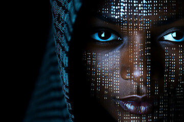 Generative AI portrait hacker in dark room secret organization community specialists