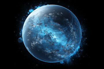 Wall Mural - planet blue abstract in dark space with dots of stars, fantastic
