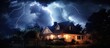 Intense lightning storm above house in the suburbs.