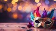 Close up of Carnival mask on colorful blur party background 