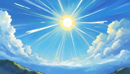 Sticker - a sun is shining through the sky blue anime artwork ai generated image