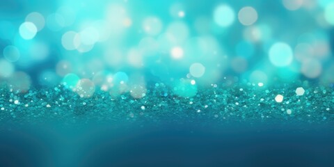 Turquoise bokeh blurred background. Turquoise festive background with glitter, Bright color, ultra realistic