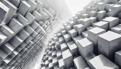 Wall Mural - abstract white digital background with random cubes structure 3d render illustration