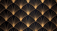 Seamless Pattern Art Deco With Golden Fan Shape And Line. 