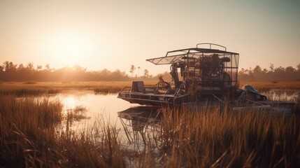 Wall Mural - Illustration of a boat traveling through an inland lake and river area