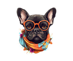 Wall Mural - Card template with portrait of a French bulldog. Vector illustration design.