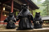 A group of ninja cats practicing martial arts