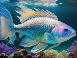 Beautiful tropical fish swimming in the water. Underwater world.
